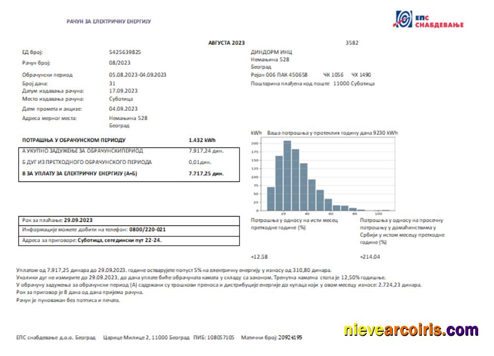 Serbia electricity proof of address utility business bill